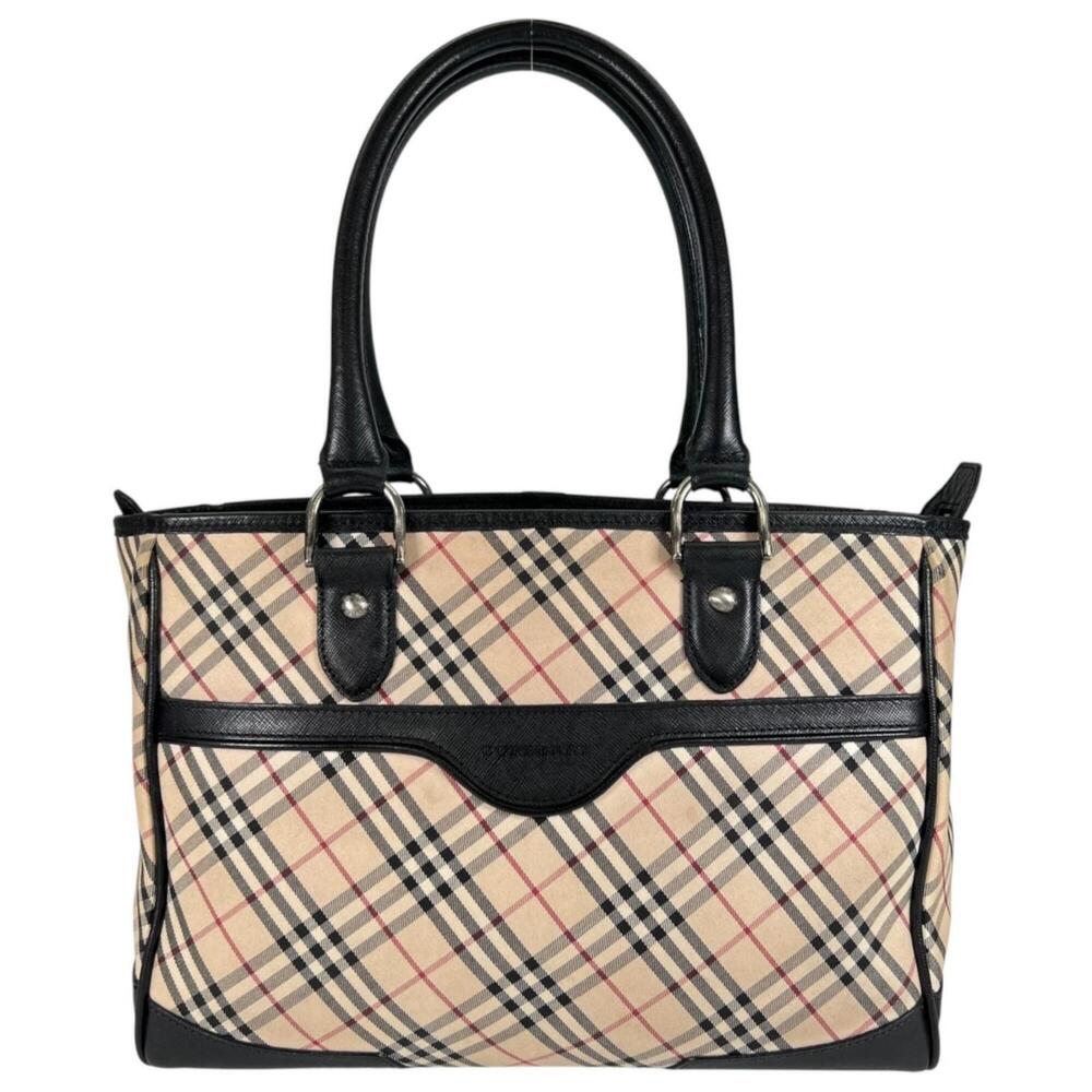 BURBERRY Nova Check Handbag, Leather, Beige/Black, Women's